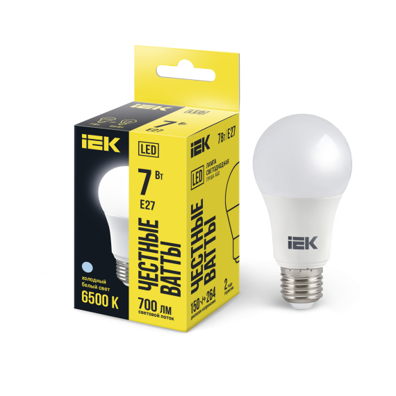 Лампа светодиодная A60 груша 7Вт 230В 6500К E27 IEK