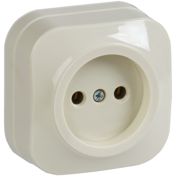 GLORY Розетка 1-местная для открытой установки без заземления без защитных шторок 10А РС20-2-ХК кремовый IEK