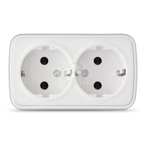 Розетка Электра двойная с заземлением белая Универсал 0020