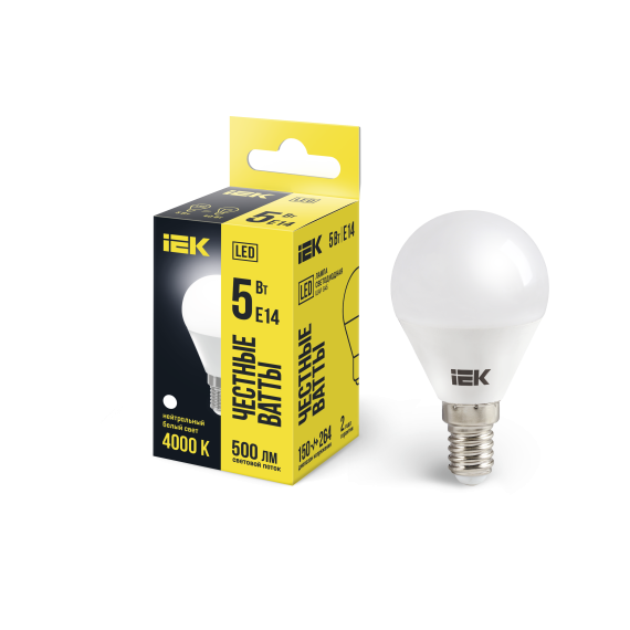 Лампа светодиодная G45 шар 5Вт 230В 4000К E14 IEK