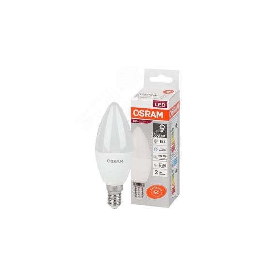 Лампа светодиодная LED 7 Вт E14 6500К 560Лм свеча 220 В (замена 60Вт) OSRAM LEDVANCE 4058075579033