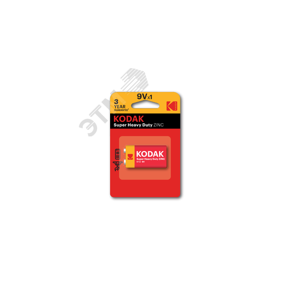 Батарейка Kodak 6F22-1BL SUPER HEAVY DUTY Zinc [K9VHZ-1B] (10/50/9900) KODAK Б0005137