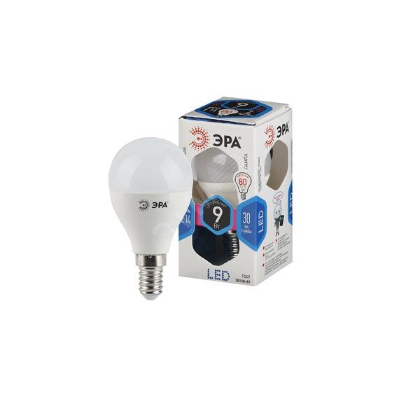 Лампа светодиодная LED P45-9W-840-E14 (диод, шар, 9Вт, нейтр, E14) ЭРА Б0029042