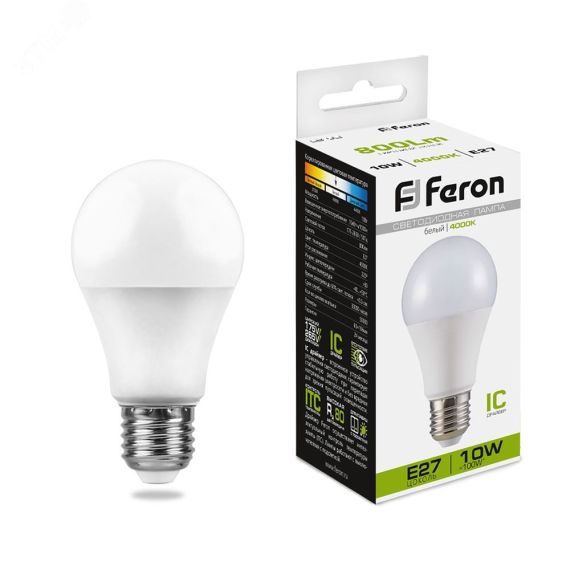 Лампа светодиодная LED 10вт Е27 белый FERON LB-92