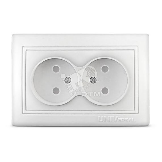 Розетка Севиль двойная без заземления с защитной шторкой белая Универсал C0048