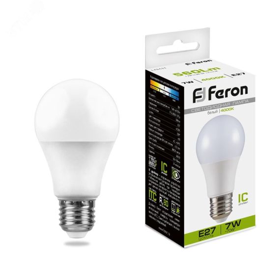 Лампа светодиодная LED 7вт Е27 белая FERON LB-91