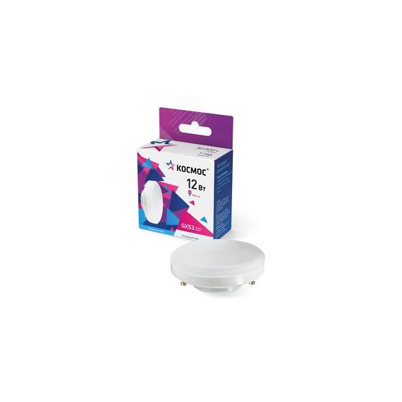 Лампа светодиодная LED 12Вт 220В GX53 6500K холодный 960 лм, КОСМОС Lksm_LED12wGX5365C