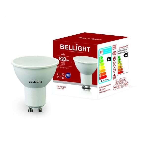 Лампа светодиодная LED 6Вт 4000K 520Лм GU10 BELLIGHT 88297899