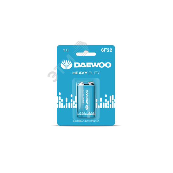 Элемент питания  6F22 9V DAEWOO солевая Heavy Duty блистер, 1 шт. JazzWay 5029248