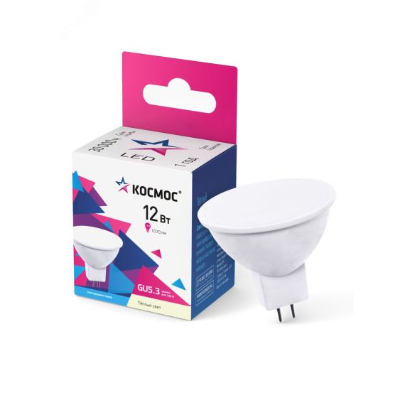 Лампа светодиодная LED 12Вт JCDR 220В GU5.3 D50х57 3000 теплый 1170лм КОСМОС КОСМОС LkecLED12wJCDRC30