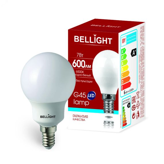 Лампа светодиодная LED 7Вт 6500K 600Лм E14 Шар BELLIGHT 86170872