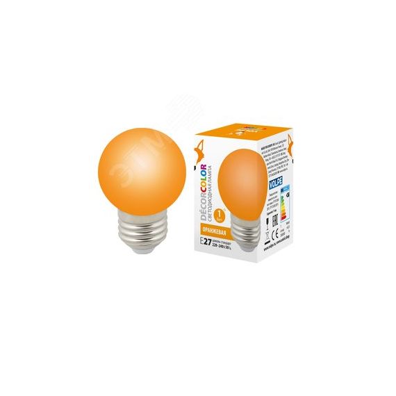 Лампа декоративная светодиодная LED-G45-1W/ORANGE/E27/FR/С Форма шар матовая Цвет оранжевый Картон Uniel UL-00005650