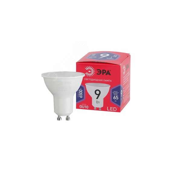 Лампа светодиодная LED MR16-9W-865-GU10 R (диод, софит, 9Вт, хол, GU10) (10/100/4000) ЭРА Б0045352