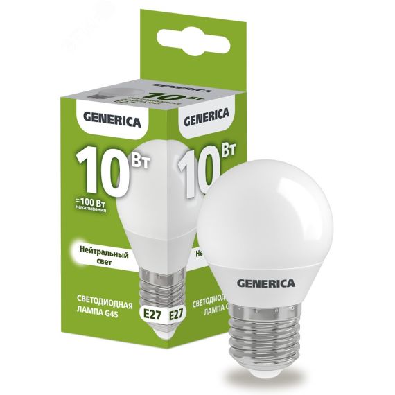 Лампа светодиодная G45 шар 10Вт 230В 4000К E27 GENERICA IEK LL-G45-10-230-40-E27-G