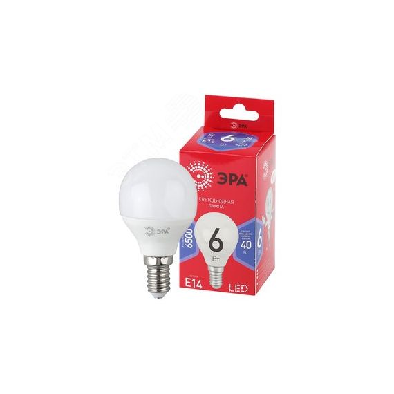 Лампа светодиодная LED P45-6W-865-E14 R (диод, шар, 6Вт, хол, E14) (10/100/3600) ЭРА Б0045356