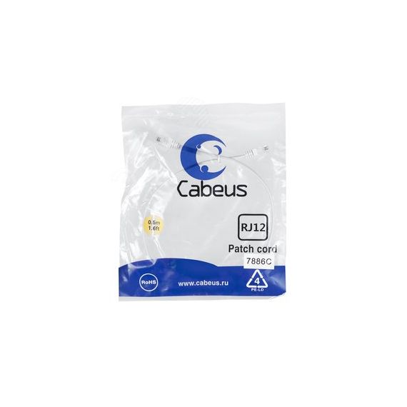 Патч-корд телефонный 2х6р4с, белый, PVC, 0.5 м Cabeus PC-TEL-RJ12-0.5m