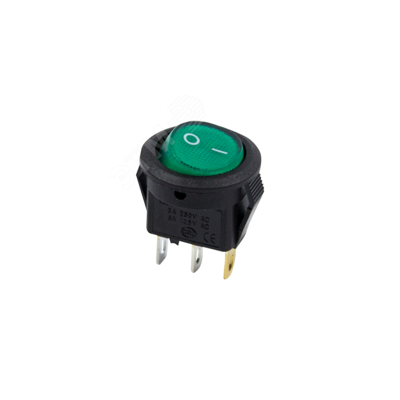 Выключатель клавишный круглый 250V 3А (3с) ON-OFF зеленый с подсветкой Micro REXANT 36-2533