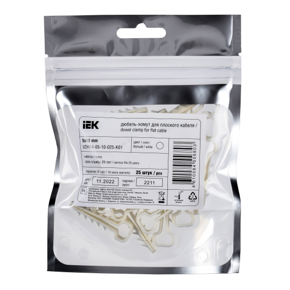 Дюбель-хомут 5х10мм для плоского кабеля нейлон белый (25шт/упак) IEK