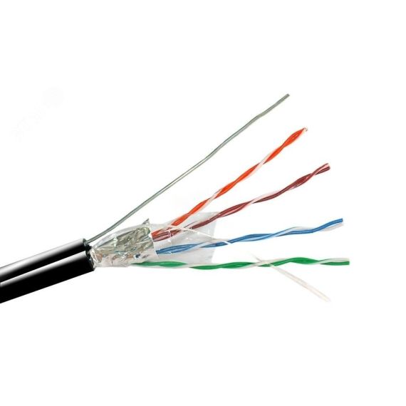 Витая пара FTP 4 пары AWG 24 категория 5е экран внешняя Cu Premium с тросом SkyNet FTP 4x2x0,51 5е out/CuТр.