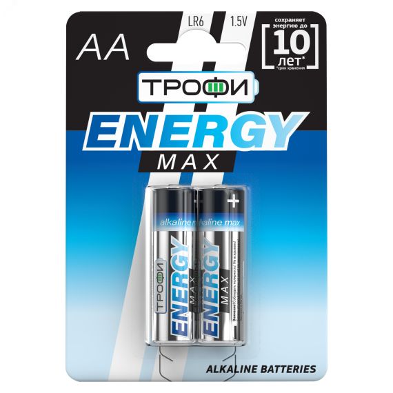 Батарейка Трофи LR6-2BL ENERGY MAX Alkaline (40/320/15360) ЭРА Б0018947