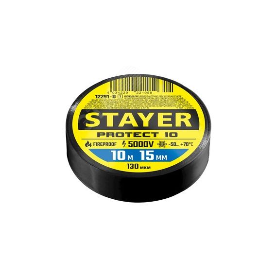 Изолента Protect-10 10м х 15мм 5000В черная STAYER 12291-D_z01
