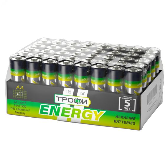Батарейка Трофи LR6-40 bulk ENERGY Alkaline (40/720/17280) ЭРА Б0027815