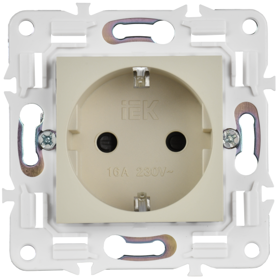 SKANDY Розетка с заземлением с защитными шторками 16А безвинтовое крепление SK-R06B бежевый IEK