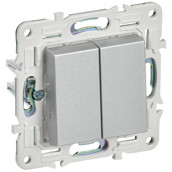 SKANDY Выключатель 2-клавишный 10А SK-V04S серебряный IEK