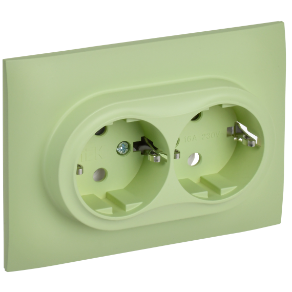 SKANDY Розетка 2-местная с заземлением без защитных шторок 16А в сборе SK-R08G мятный IEK