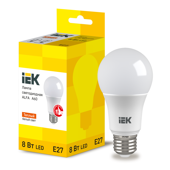 Лампа светодиодная ALFA A60 груша 8Вт 230В 3000К E27 IEK
