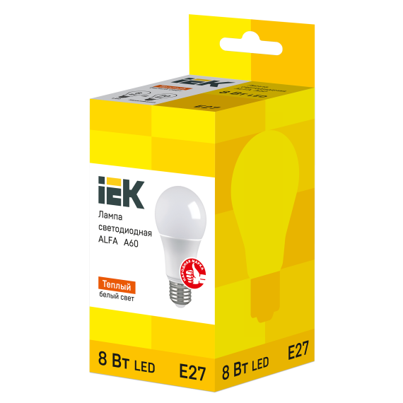 Лампа светодиодная ALFA A60 груша 8Вт 230В 3000К E27 IEK