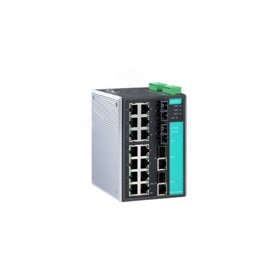 Коммутатор управляемый 14 x 10/100BaseTX, 2 x 100BaseFX (одномодовое оптоволокно), 2 x Combo Gigabit MOXA EDS-518A-SS-SC