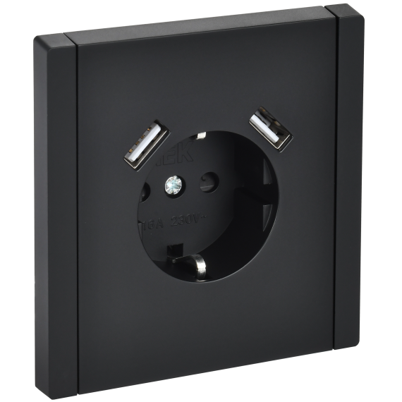 FORTE&PIANO Розетка 1-местная с заземлением с защитными шторками винтовое крепление 16А USB A+A 3,1А FP145 черный IEK