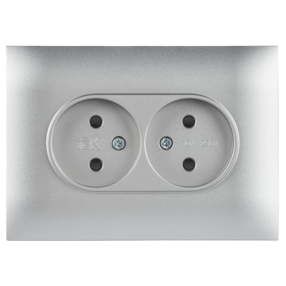 SKANDY Розетка 2-местная без заземления с защитными шторками 10А в сборе SK-R09S серебряный IEK