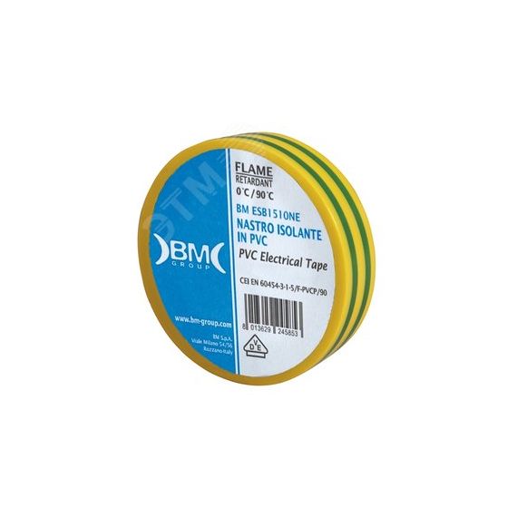 Изолента ПВХ 15  мм х 10 м, цвет желто-зеленый BM Group BM-ESB1510GV