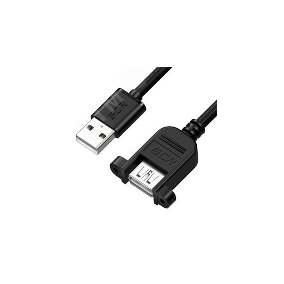 Удлинитель USB 2.0 AM на AF, 1.5 м., крепление подвинт, черный Greenconnect GCR-54747