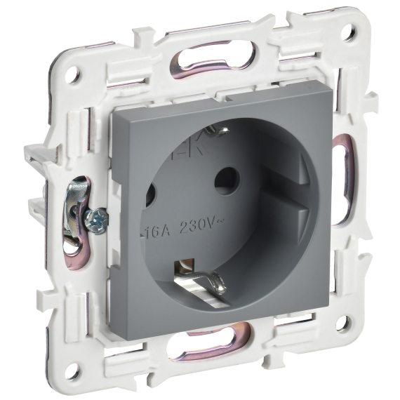 SKANDY Розетка с заземлением с защитными шторками 16А безвинтовое крепление SK-R06Gr серый IEK