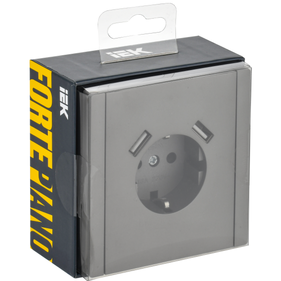 FORTE&PIANO Розетка 1-местная с заземлением с защитными шторками винтовое крепление 16А USB A+A 3,1А FP545 сталь IEK