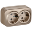 GLORY Розетка 2-местная для открытой установки с заземлением с защитными шторками 16А РСш22-3-ХШм шампань матовый IEK