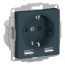 РОЗЕТКА ATLASDESIGN 16А c 2 USB A+A, 5В/2,4 А, 2х5В/1,2 А, механизм, ИЗУМРУД SE (Systeme) ATN000830