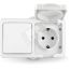 Блок выключатель 1 клавиша + розетка Аллегро с заземлением с защитной шторкой с крышкой IP-54 белый Универсал 5562968