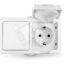 Блок выключатель 1 клавиша + розетка Аллегро с заземлением с защитной шторкой с крышкой IP-54 белый Универсал 5562968