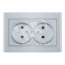 Розетка Бриллиант двойная без заземления серебро Универсал 7949766
