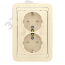 Розетка Лондон 2-местная с заземлением 16А бежевая с защитными шторками EKF EER16-128-200