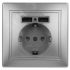 Розетка 2P+E Schuko со шторками с заземлением , 16А-250В + 2хUSB 5В-2,1А, IP20, СУ, алюминий, Intro Plano 1-410-03 ЭРА Б0053944