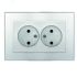 Розетка двухместная серия Афина б/з, с/у, 16А, 220В, серебро (еврослот) Универсал A0102-S