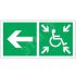 Знак безопасности BL-3015B.E75''Напр. движ. к пункту сбора(безоп.зоне)МГН налево'' Белый свет a18375