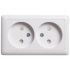 ХИТ открытой установки Розетка двойная без заземления со шторками, 16А, белый SE (Systeme) RA16-233-B